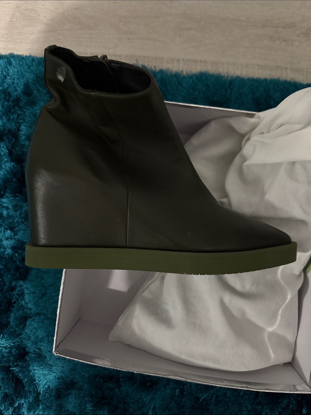 Paloma Picasso Olive Green Wedge Ankle Booties